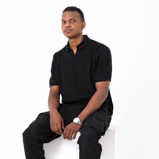 Cotton Knitted Polo | Black