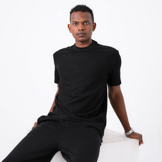 Textured Heavy weight Black T Shirt